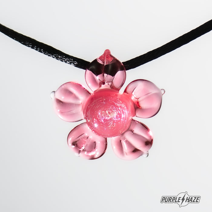 Mars Glass: Mini Flower Pendant Transparent Pink with Opaque Center