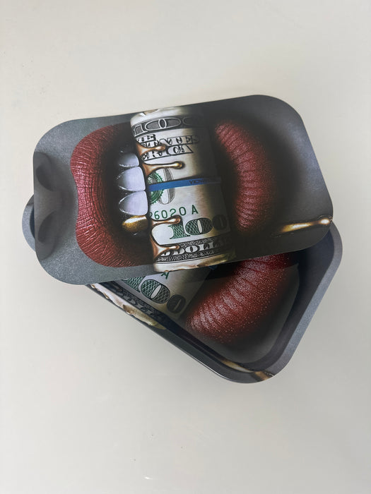 Rolling Tray Money Lips Medium w/ Magnetic Cover 11 x 7.4