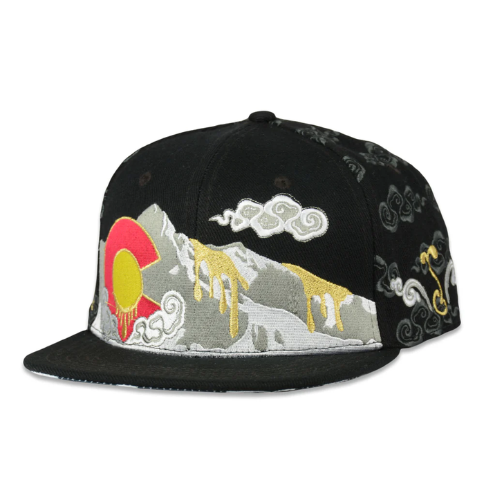 GR Snapback Hat L/XL: Dabroots Clouds Allover Black Grassroots